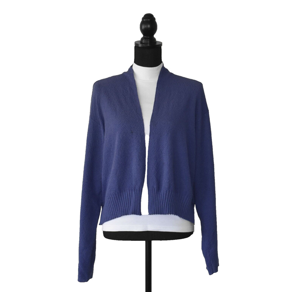 A5 Auth EILEEN FISHER Royal Blue Wool Knit Open Front Cardigan Sweater Size XL